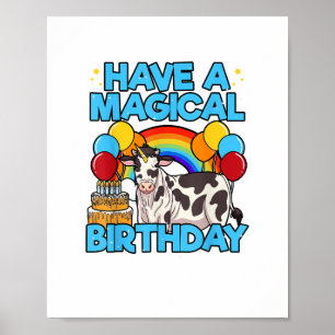 Cow Birthday Magical Rainbow Theme Party Cattleman Poster