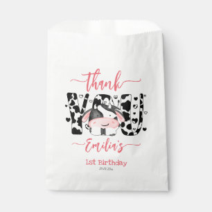Cow birthday party cow pattern pink thank you  favour bag