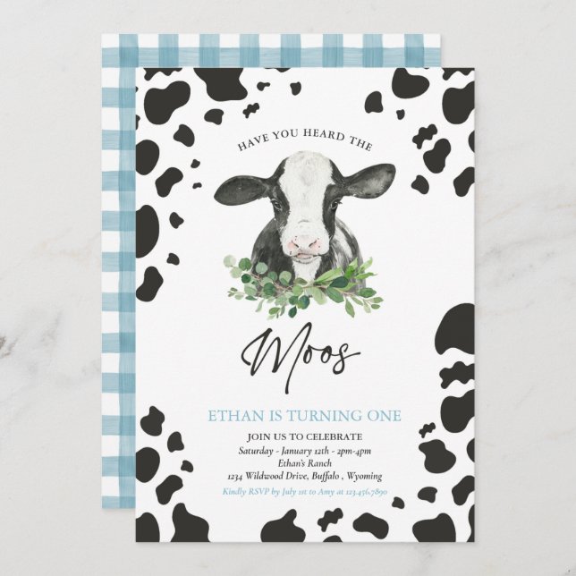 Cow Birthday Party Cowboy Ranch Farm Birthday Invitation (Front/Back)
