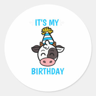 Cow Birthday Party Hat Cattleman Farmer Bday Theme Classic Round Sticker