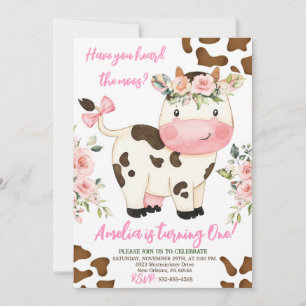 Cow Birthday Party, Pink & Gold Girl Birthday Invitation