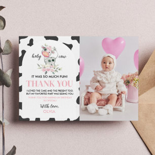 Cow Birthday Photo Thank You Card