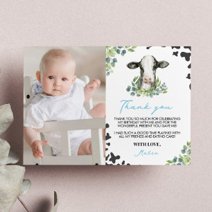 Cow Birthday Photo Thank You Card