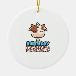Cow Birthday Squad Cattleman Farmer Bday Theme Par Ceramic Ornament