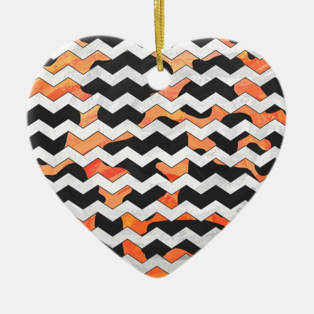 Cow Black and Orange Chevron Print Ceramic Ornament (Front)