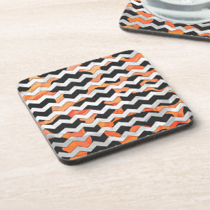 Cow Black and Orange Chevron Print Coaster