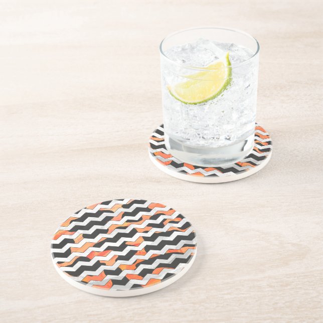 Cow Black and Orange Chevron Print Coaster (Side)