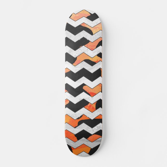 Cow Black and Orange Chevron Print Skateboard (Front)