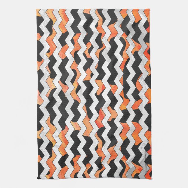 Cow Black and Orange Chevron Print Tea Towel (Vertical)