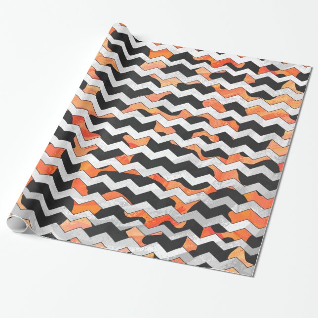 Cow Black and Orange Chevron Print Wrapping Paper (Unrolled)