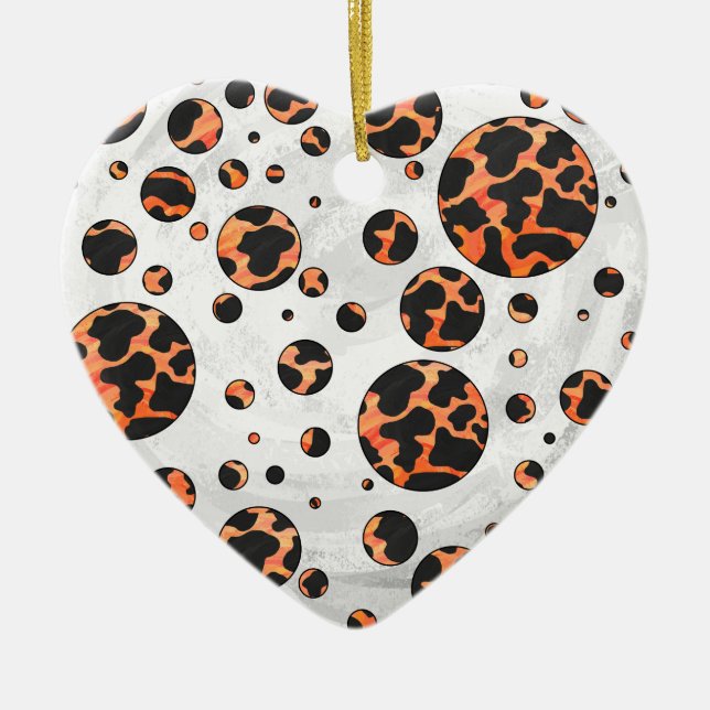 Cow Black and Orange Polka Dot Print Ceramic Ornament (Front)