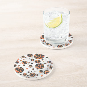 Cow Black and Orange Polka Dot Print Coaster