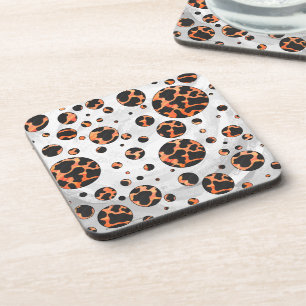 Cow Black and Orange Polka Dot Print Coaster