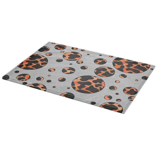 Cow Black and Orange Polka Dot Print Cutting Board (Corner)
