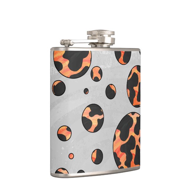 Cow Black and Orange Polka Dot Print Hip Flask (Right)