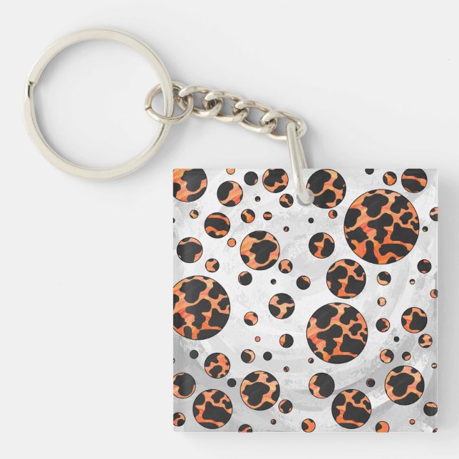 Cow Black and Orange Polka Dot Print Key Ring (Front)