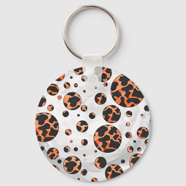 Cow Black and Orange Polka Dot Print Key Ring (Front)