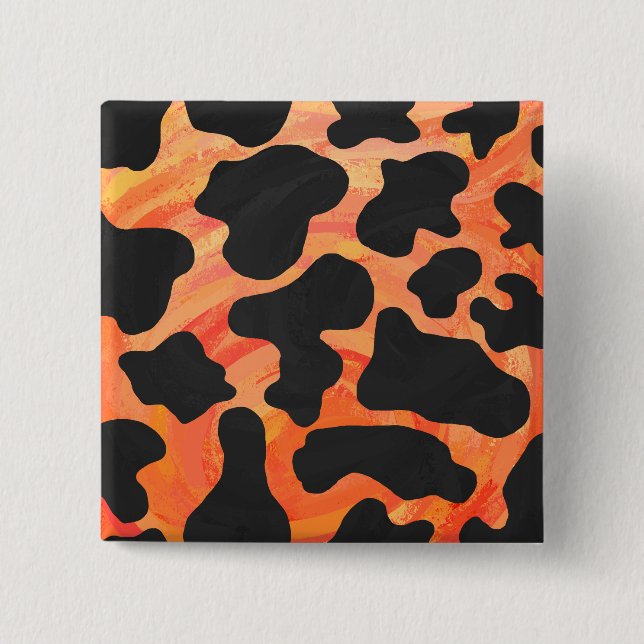 Cow Black and Orange Print 15 Cm Square Badge (Front)