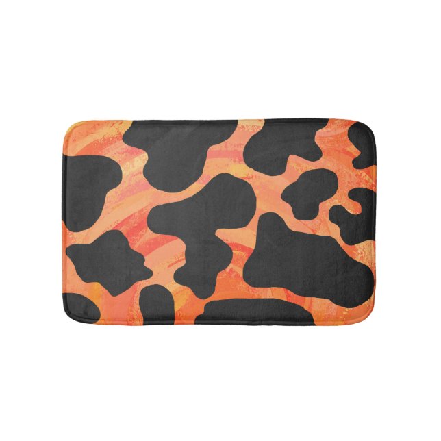 Cow Black and Orange Print Bath Mat (Front)