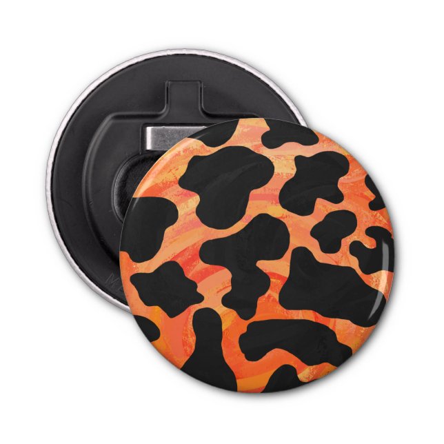 Cow Black and Orange Print Bottle Opener (Front)