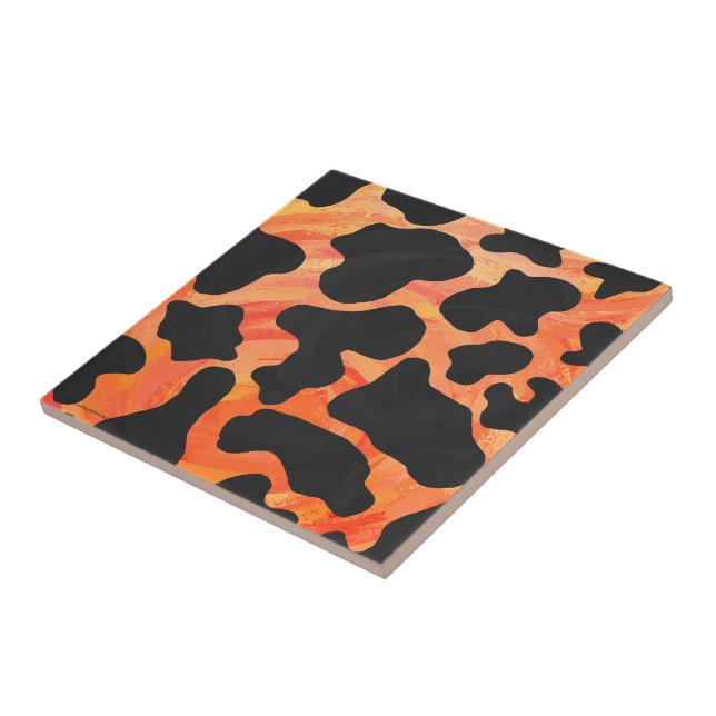 Cow Black and Orange Print Ceramic Tile (Side)
