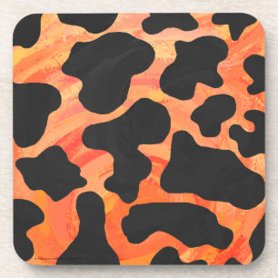 Cow Black and Orange Print Coaster