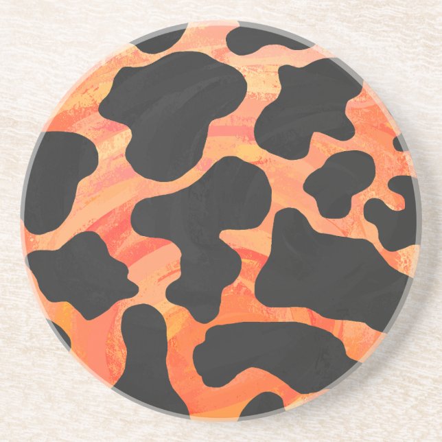 Cow Black and Orange Print Coaster (Front)