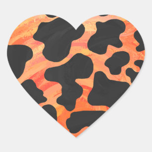 Cow Black and Orange Print Heart Sticker
