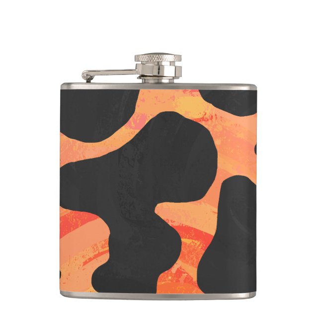 Cow Black and Orange Print Hip Flask (Front)