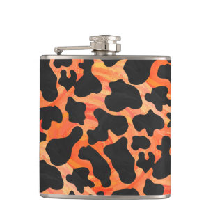 Cow Black and Orange Print Hip Flask