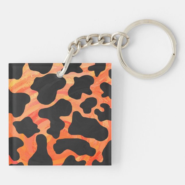 Cow Black and Orange Print Key Ring (Back)