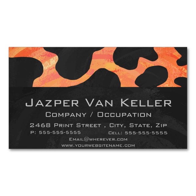 Cow Black and Orange Print Magnetic Business Card (Front)