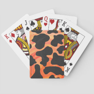 Cow Black and Orange Print Playing Cards