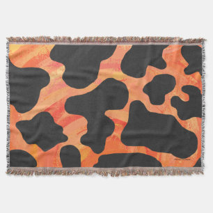 Cow Black and Orange Print Throw Blanket