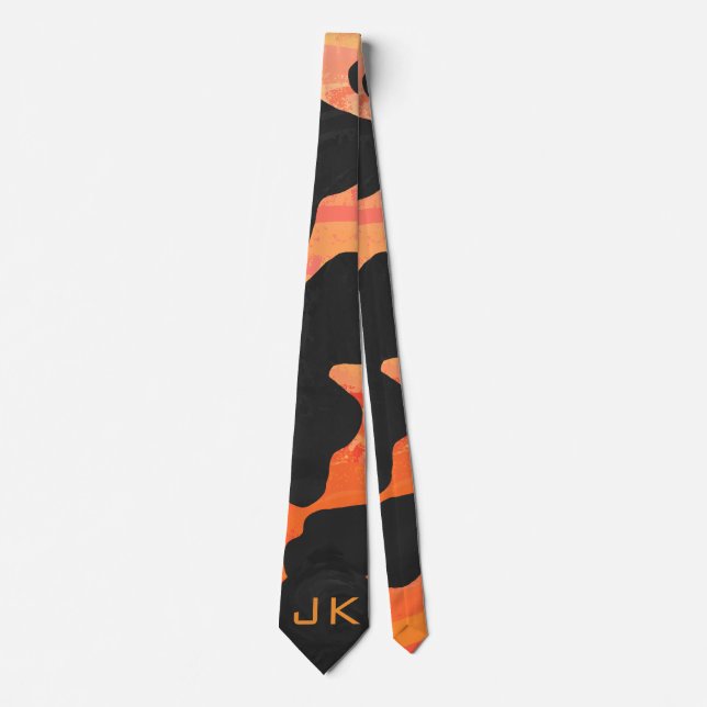 Cow Black and Orange Print Tie (Front)