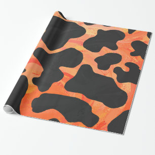 Cow Black and Orange Print Wrapping Paper