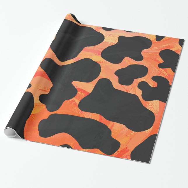 Cow Black and Orange Print Wrapping Paper (Unrolled)
