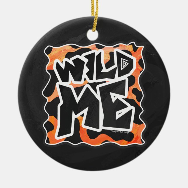 Cow Black and Orange Wild Me Ceramic Ornament (Front)