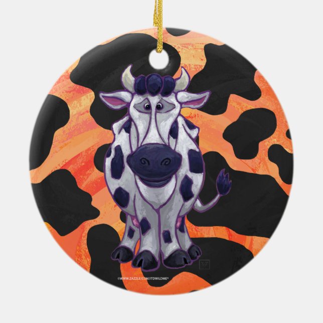 Cow Black and Orange Wild Me Ceramic Ornament (Back)