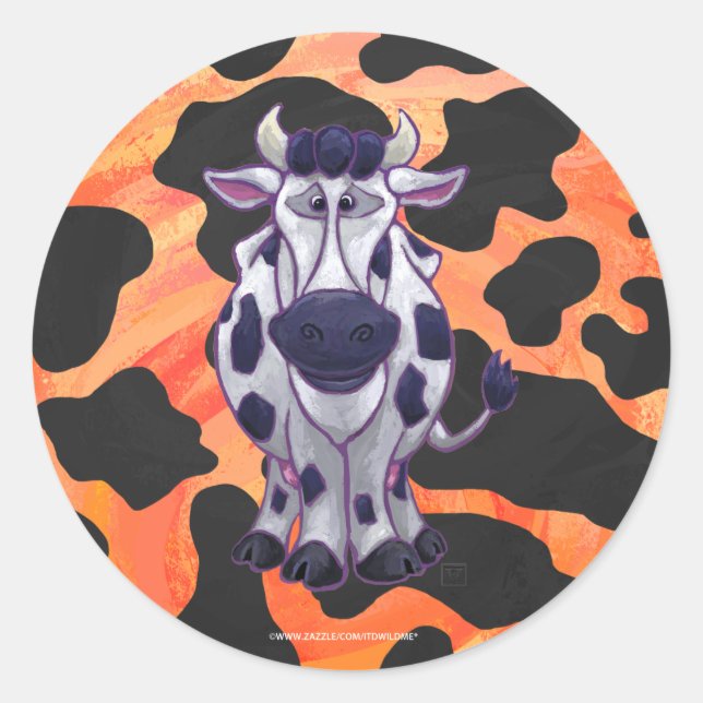 Cow Black and Orange Wild Me Classic Round Sticker (Front)