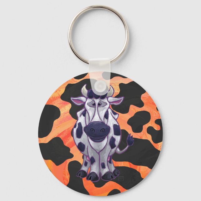 Cow Black and Orange Wild Me Key Ring (Front)