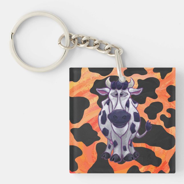 Cow Black and Orange Wild Me Key Ring (Front)