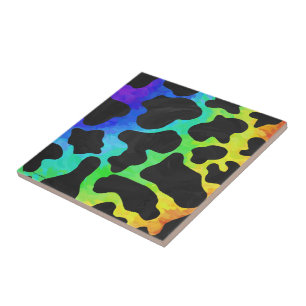 Cow Black and Rainbow Gifts Ceramic Tile