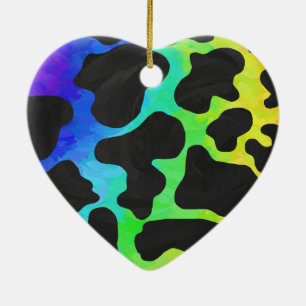 Cow Black and Rainbow Gifts Ceramic Tree Decoration