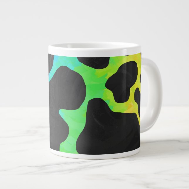 Cow Black and Rainbow Gifts Large Coffee Mug (Front Right)