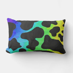 Cow Black and Rainbow Gifts Lumbar Cushion