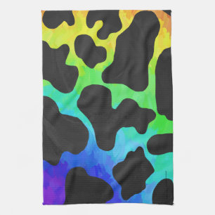 Cow Black and Rainbow Gifts Tea Towel