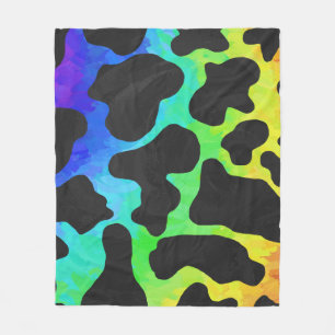 Cow Black and Rainbow Print Fleece Blanket