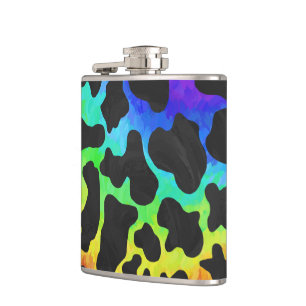 Cow Black and Rainbow Print Hip Flask