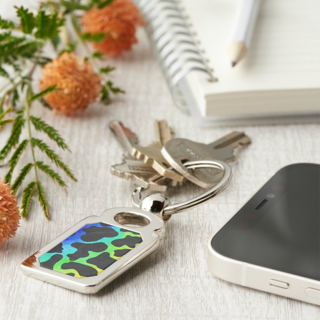Cow Black and Rainbow Print Key Ring (Side)